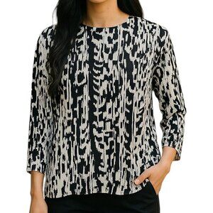 Renee C. Black and White Print Tunic Blouse Women's Size M